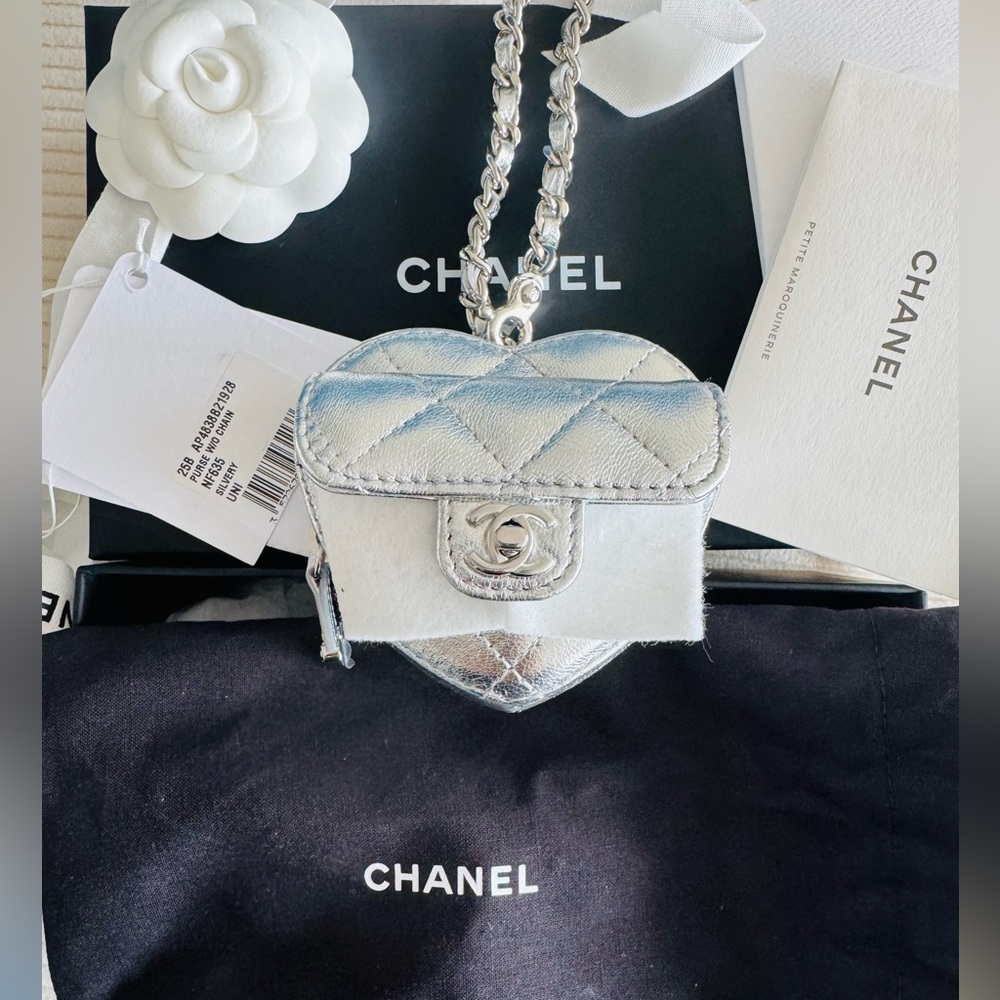 CHANEL Collectible Metallic Silver Heart Mini Bag Charm